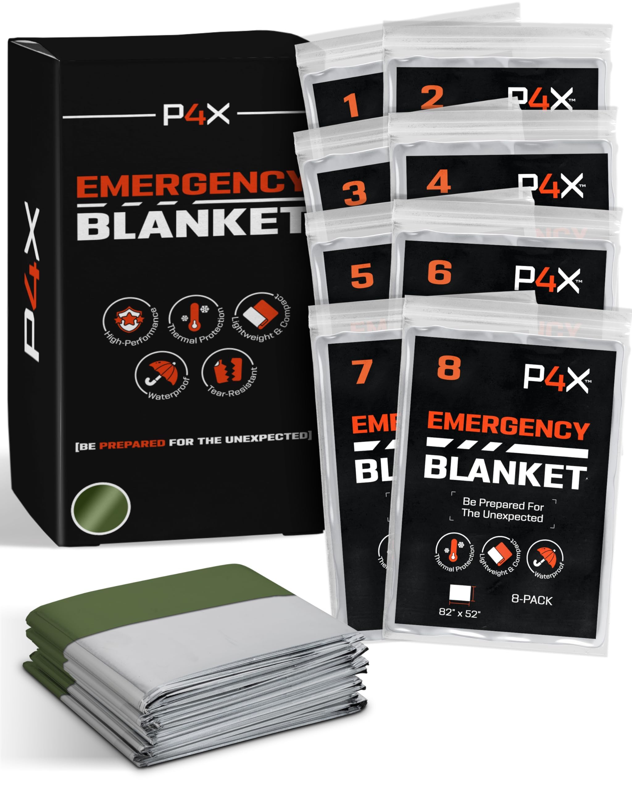 Secure-IT🔐 Professional PREPARED4X Mylar Emergency Blankets (8 Pack) Survival Suite