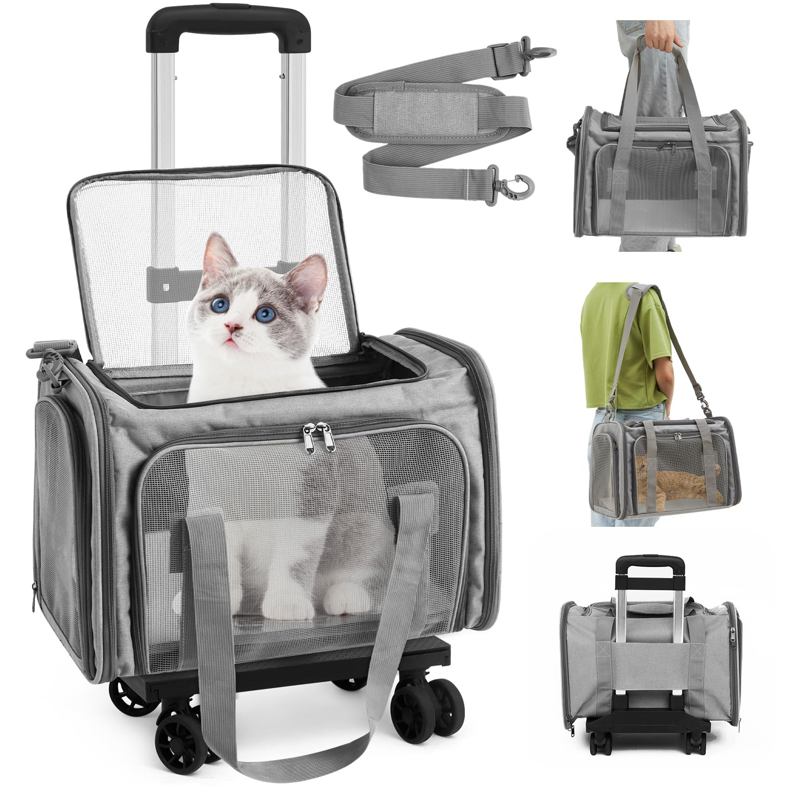 Secure-IT🔐 Pater Foldable Rolling Pet Carrier with Mesh Ventilation