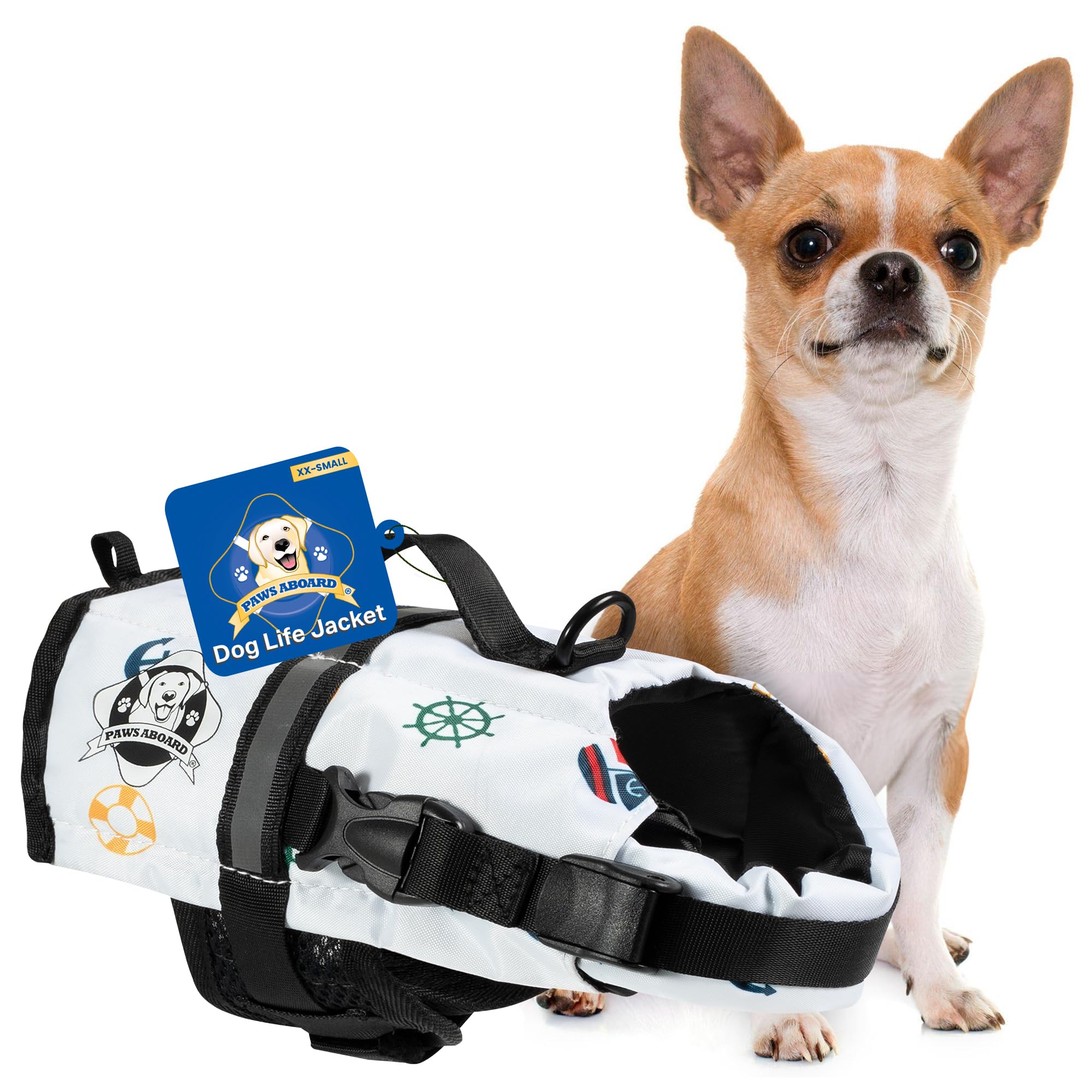 Secure-IT🔐 Paws Aboard XX-Small Designer Dog Life Jacket (Nautical Print)
