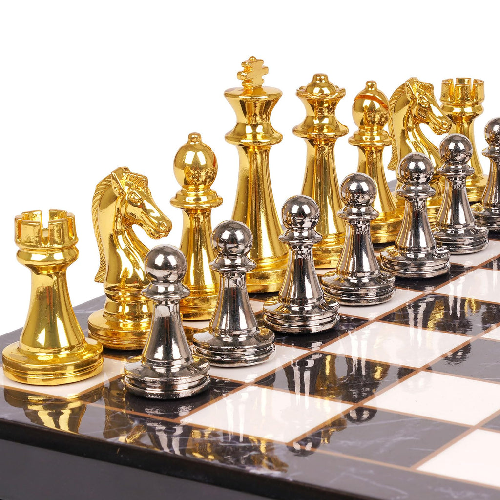 Secure-IT 🔐 Premium Zinc Alloy Metal Chess Set with Marbling Board
