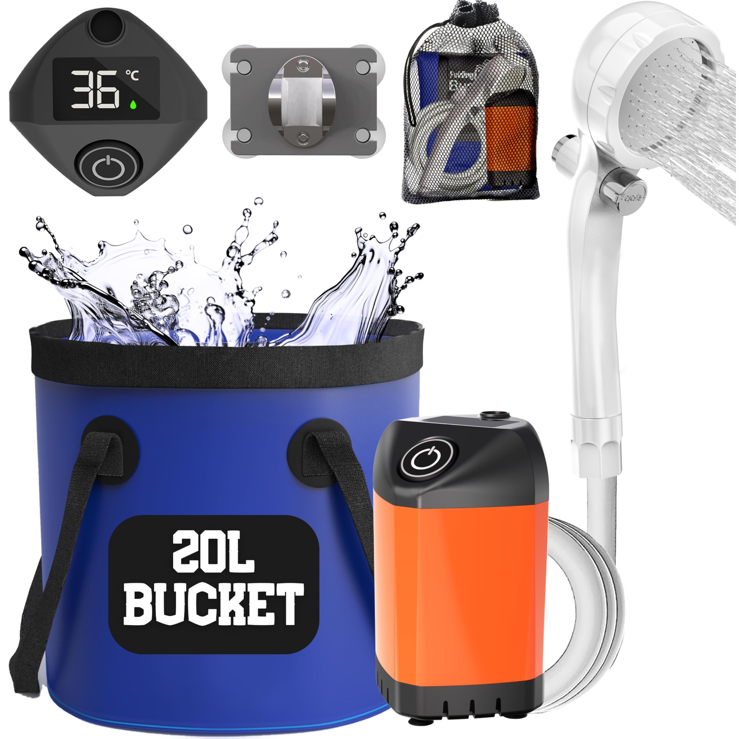 Secure-IT🔐 Elil Rechargeable Portable Camping Shower Pump with 5-Gallon Bucket