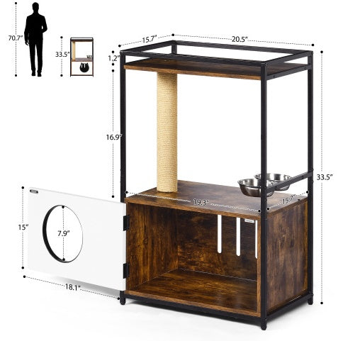 Secure-IT🔐 White Vintage Cat Tree with Integrated Feeding Station