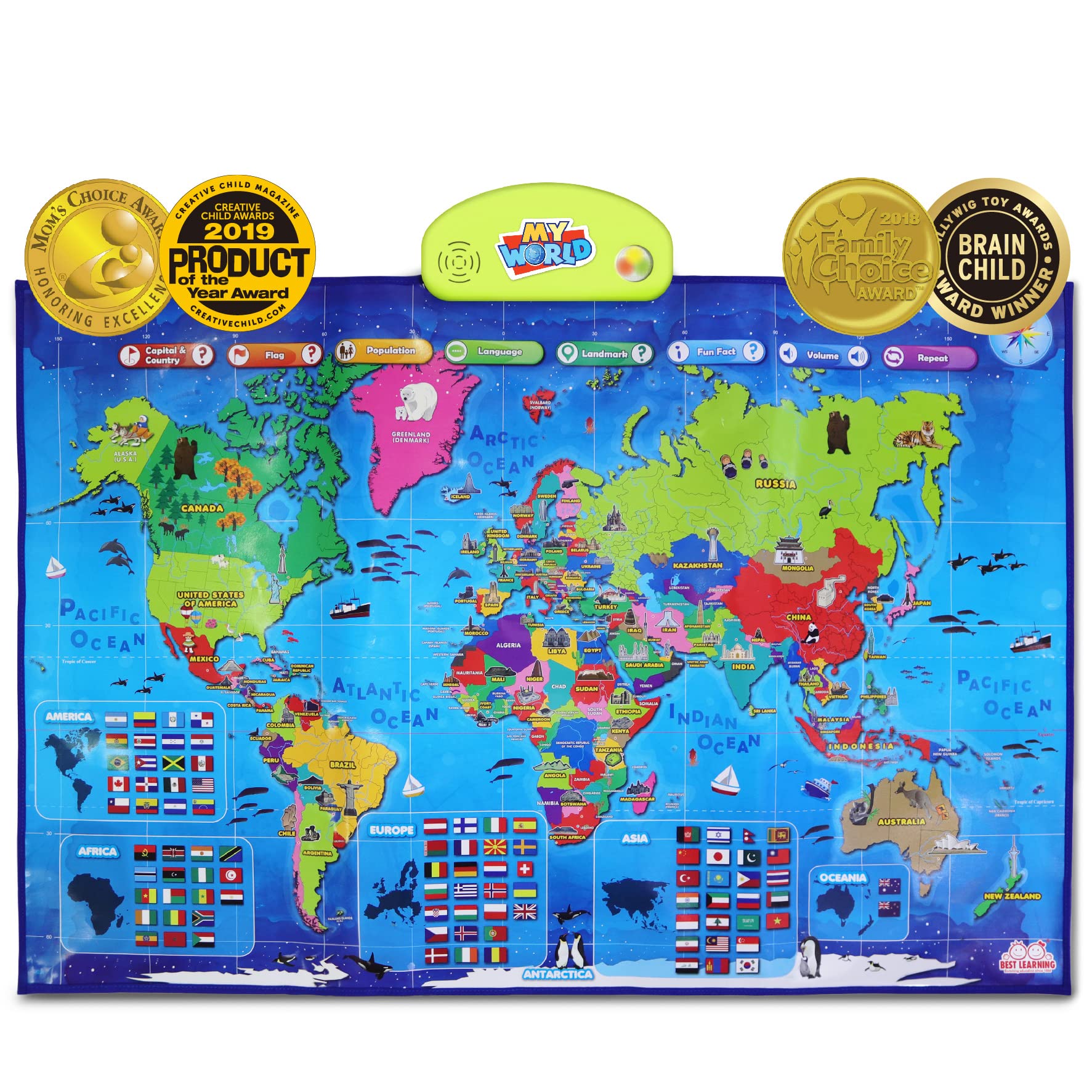 Secure-IT🔒BEST LEARNING I-Poster My World Interactive Map -Premium Interactive Talking World Map for Kids