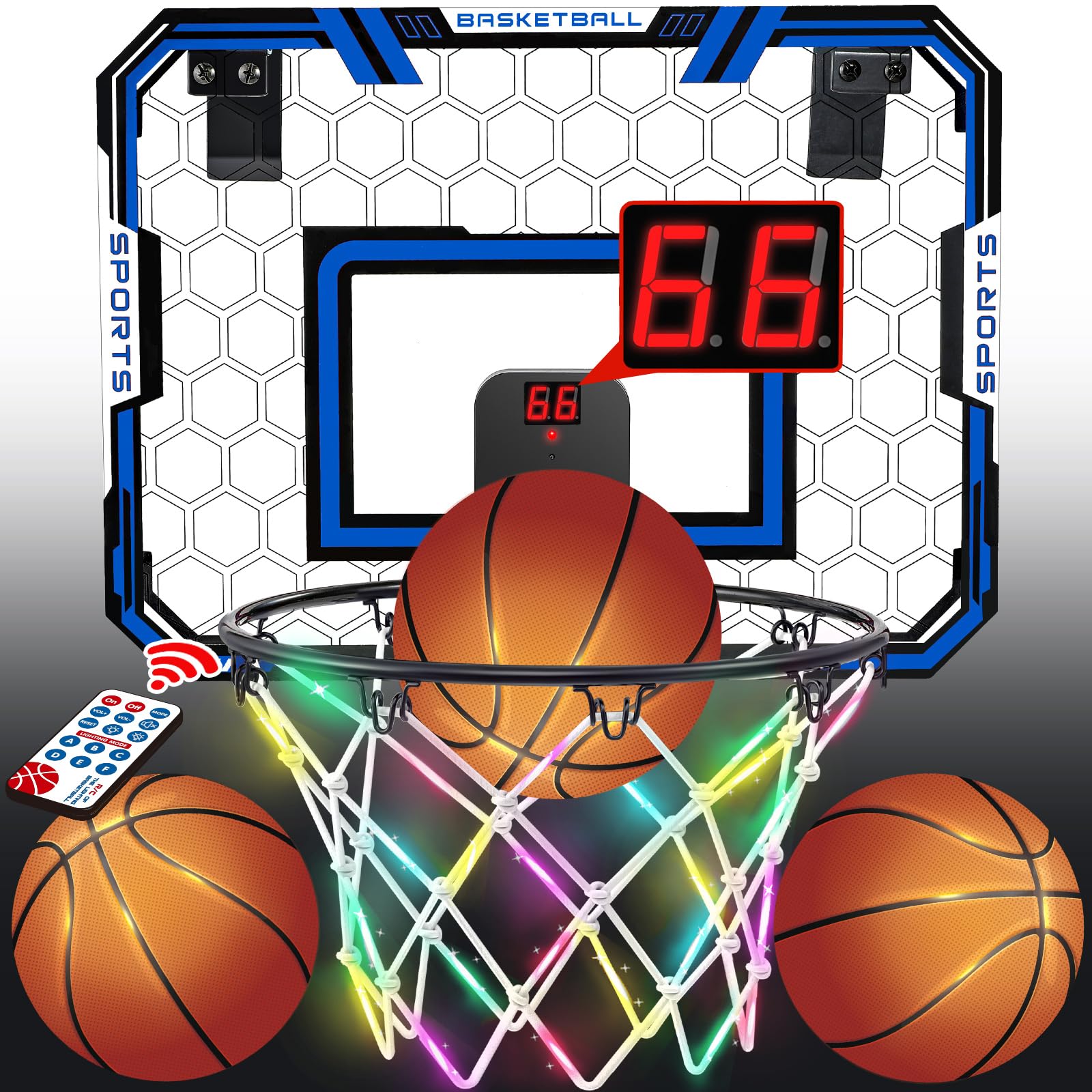 Secure-IT🔐 Ms. Mary Math Remote Control LED Indoor Basketball Hoop with Audio Scoreboard