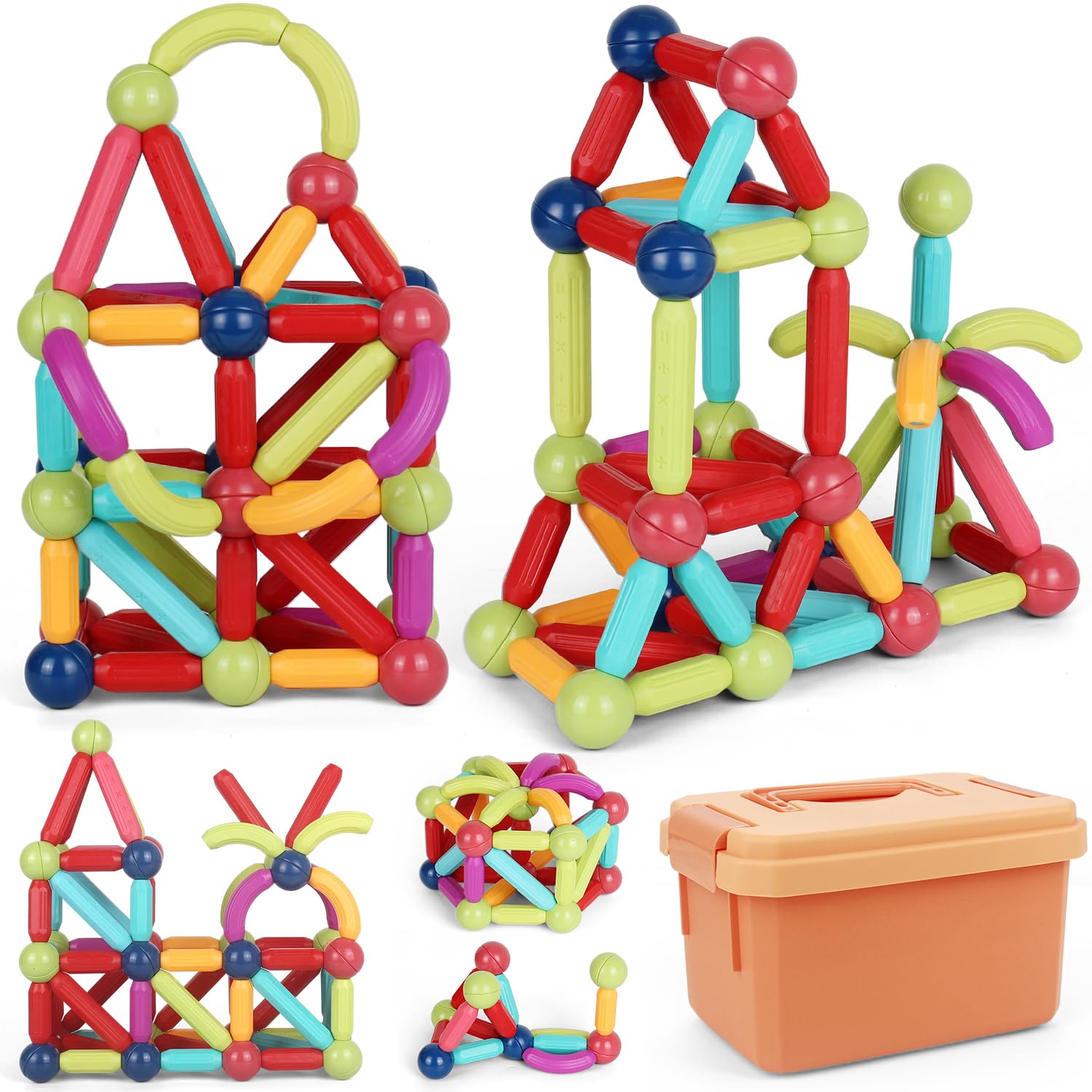 Secure-IT🔒64-Piece Magnetic Building Sticks & Spheres STEM Set
