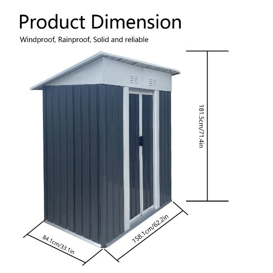Secure-IT🔐 Professional 5x3ft Small Gardening Tool House & Outdoor Metal Shed
