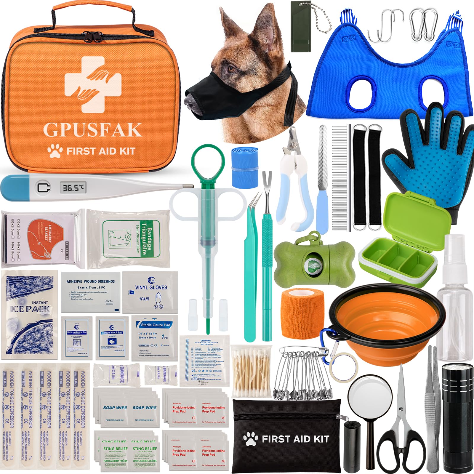 Secure-IT🔐 GPUSFAK Dog First Aid Kit with Grooming Hammock & Tool Set