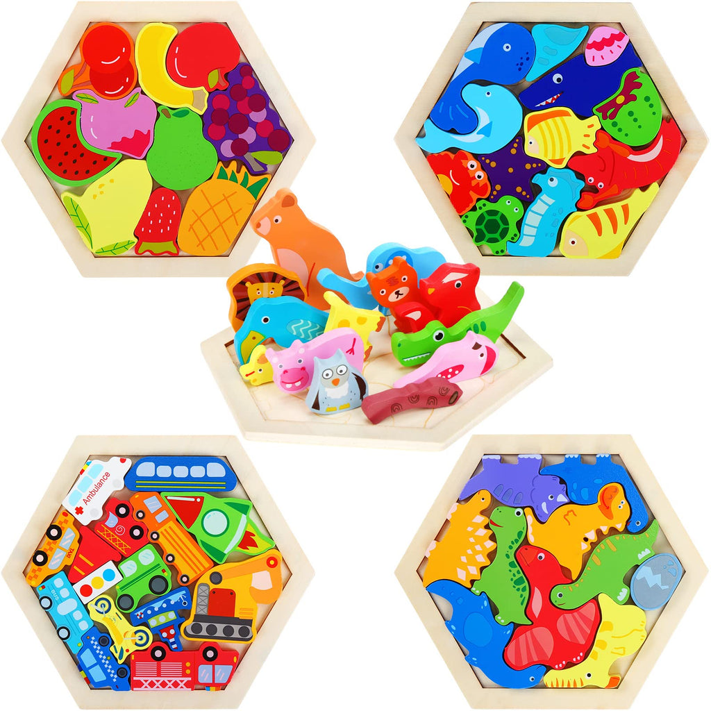 Secure-IT🔐 Ms. Mary’s 'Hex-Logic' 5-Pack Wooden Tangram & Pattern Block Set
