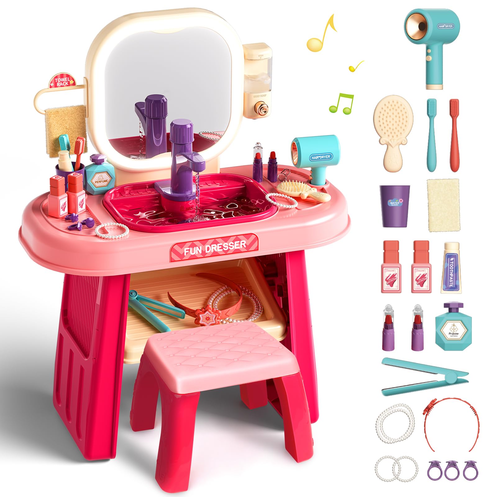 Secure-IT🔒 Glamour & Glow Interactive Toddler Vanity & Stool Set