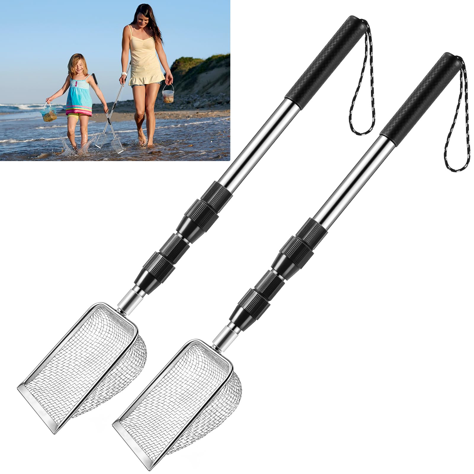 Secure-IT🔐 POILKMNI 2-Piece Telescopic Beach Sand & Shark Tooth Sifter Se