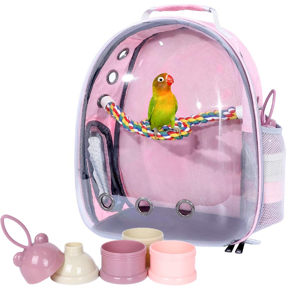 Secure-IT🔐 Pink Bird Travel Backpack with Portable Feeder & Perch