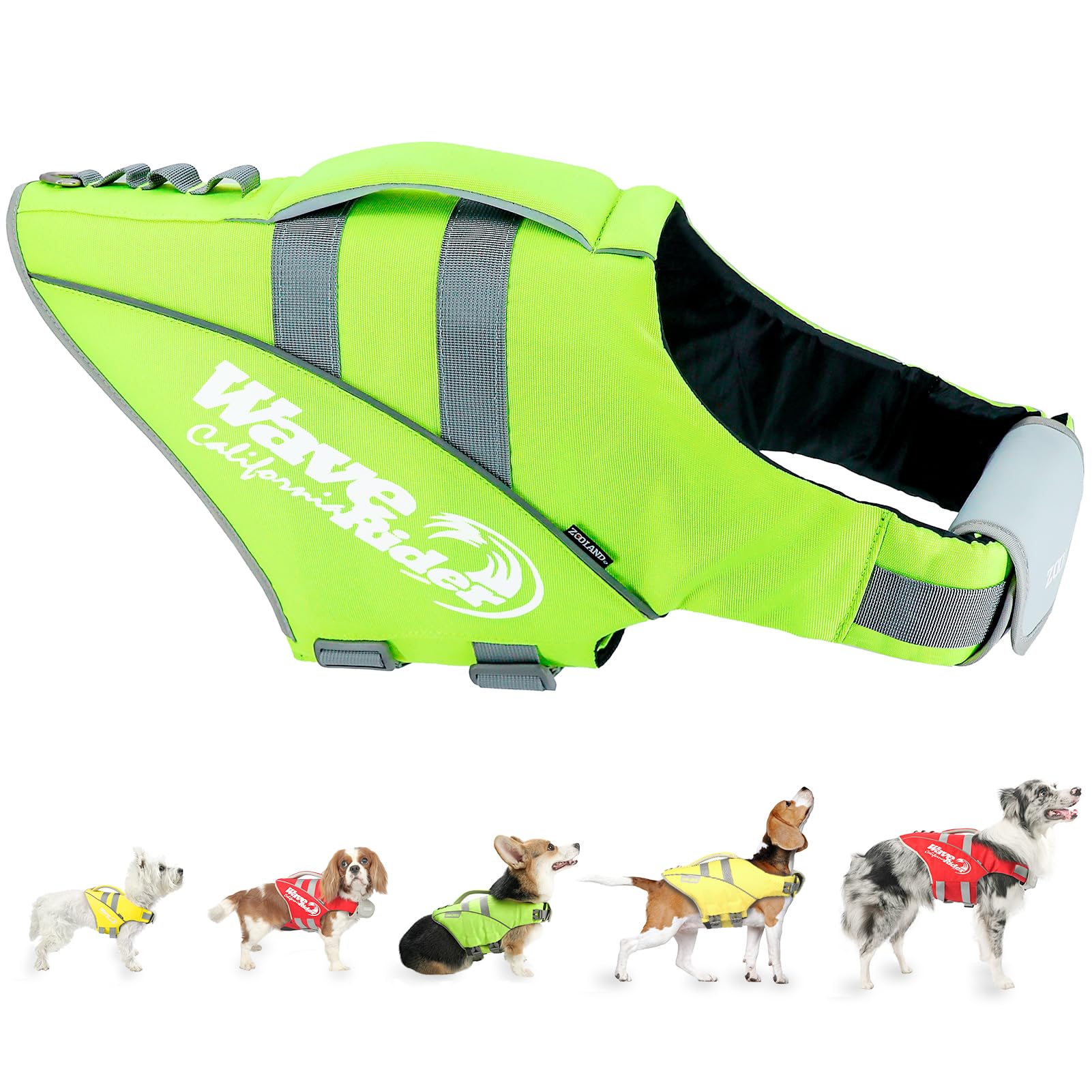 Secure-IT🔐 Zooland High-Visibility Ripstop Dog Life Jacket & Swim Vest (Neon Green)