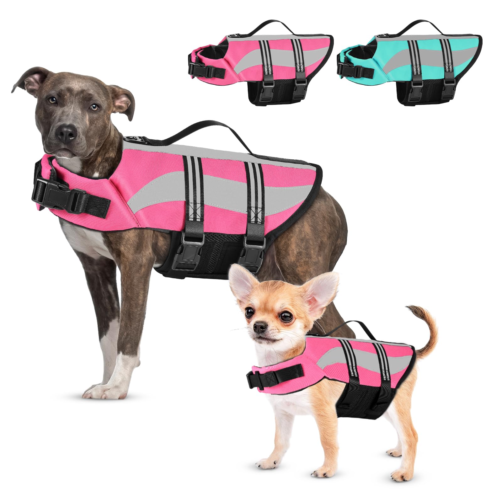 Secure-IT🔐 Petbank Adjustable High-Visibility Dog Life Jacket & Swim Vest (Pink)