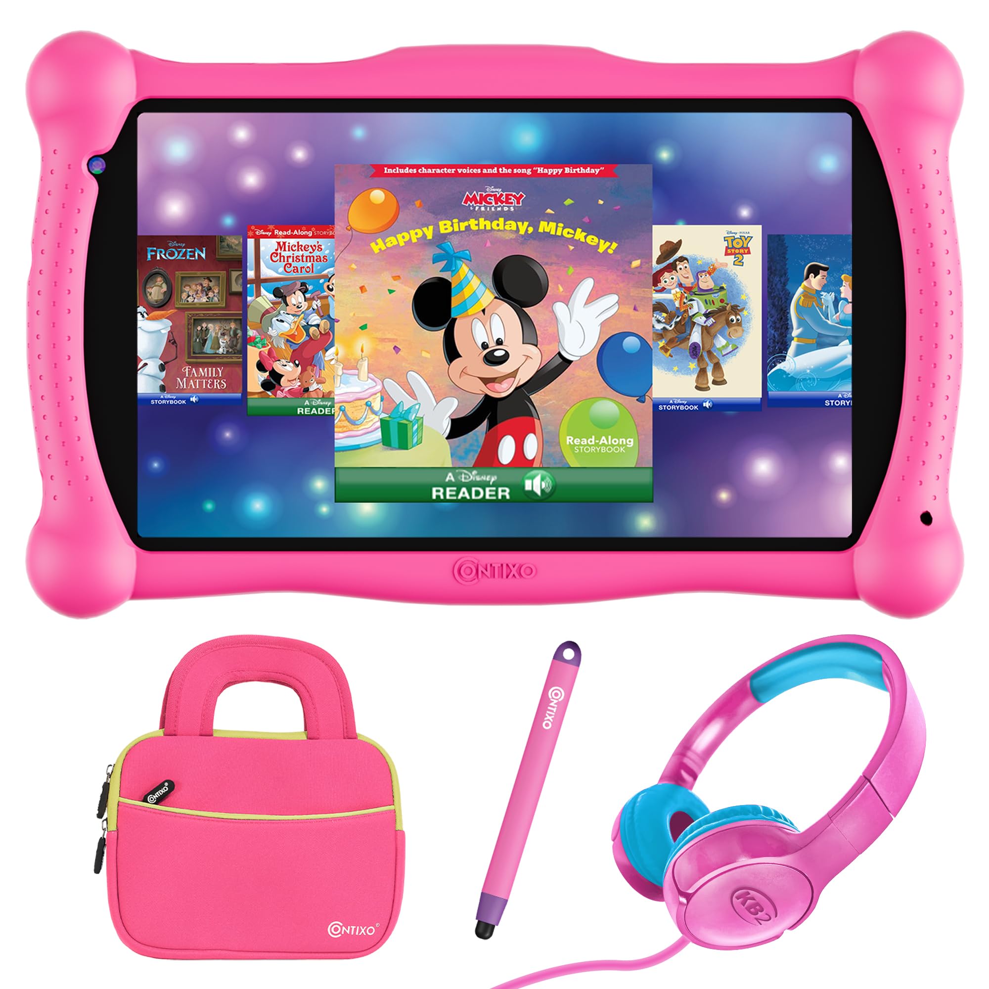 Secure-IT🔒Premium 7" Kids Learning Tablet Bundle with Disney E-Books (Pink)
