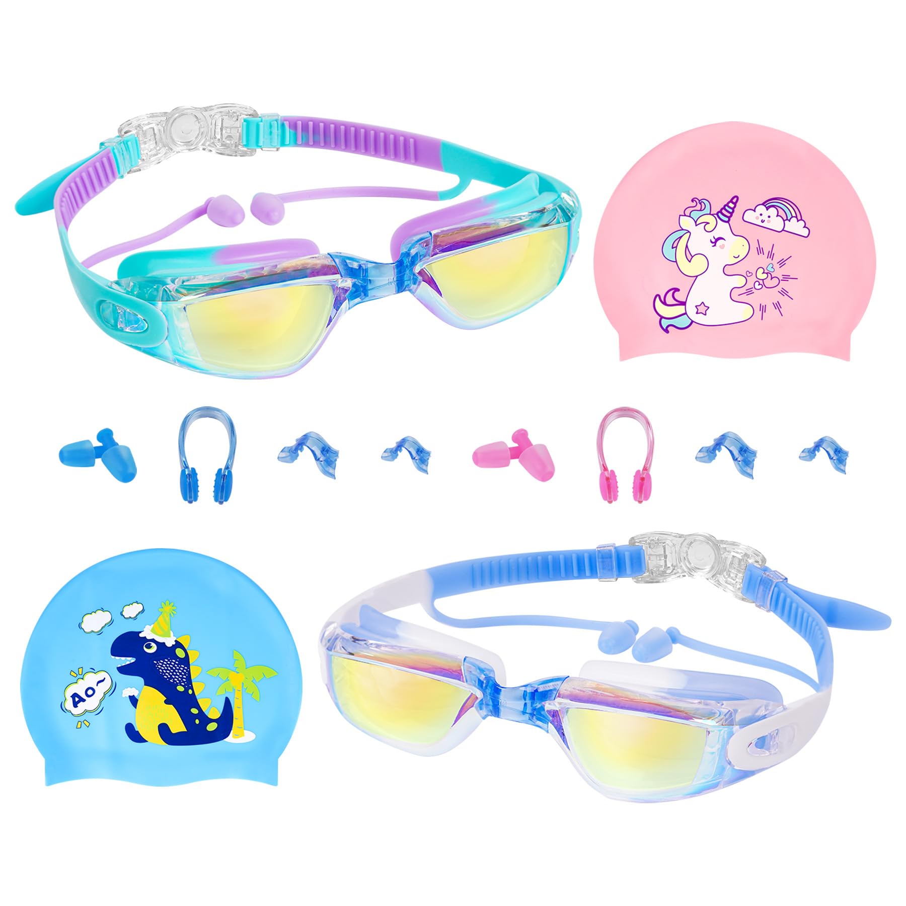 Secure-IT🔐 KANJISAURS Kids & Toddler Swim Goggles Set with Fun Swim Cap