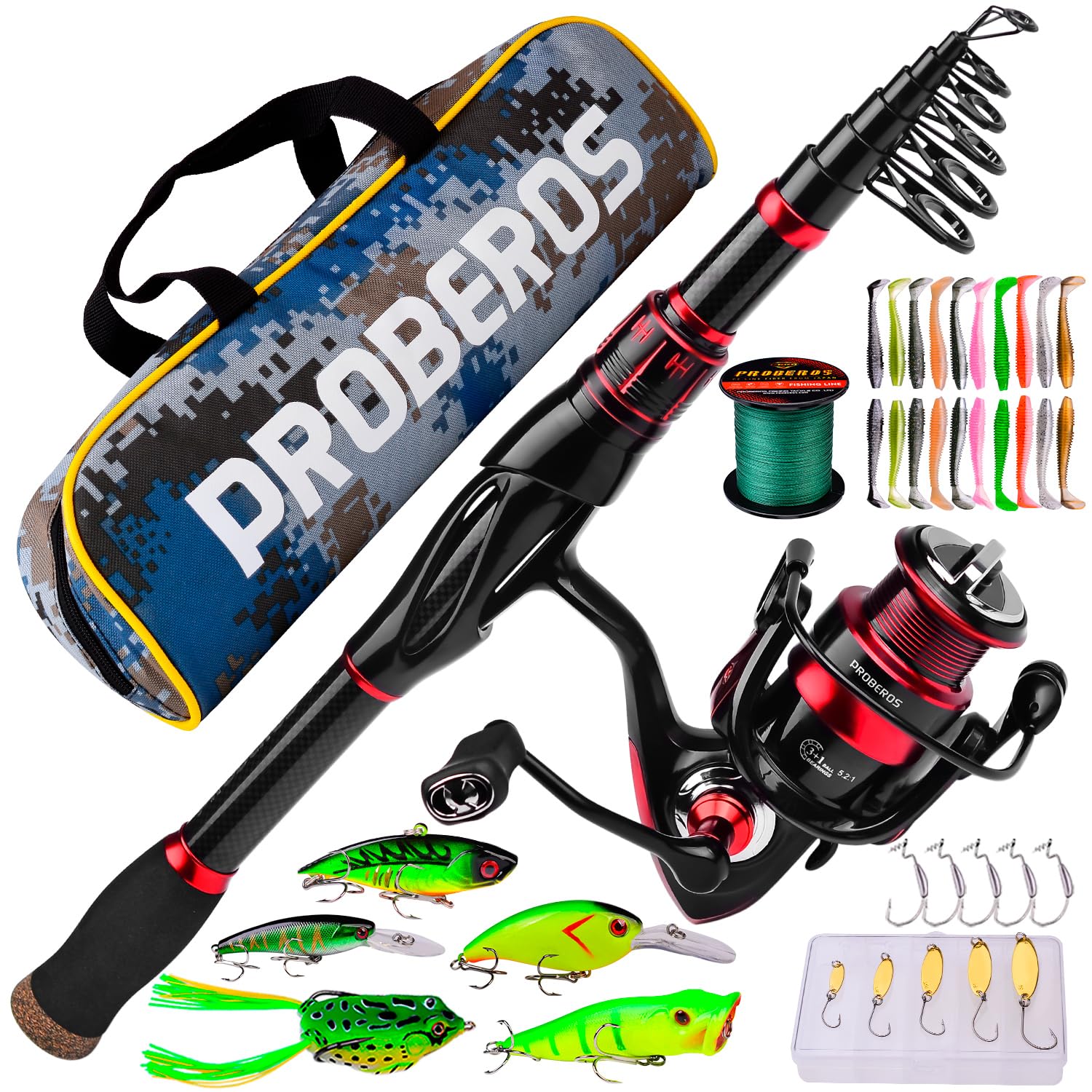 Secure-IT🔐 PROBERDS 5.9FT Carbon Fiber Telescopic Fishing Rod & Reel Combo